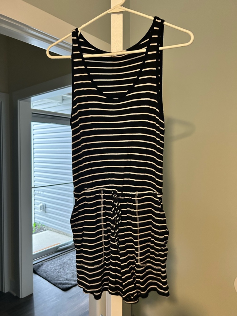 Cherish Black and White Striped Sleeveless Romper